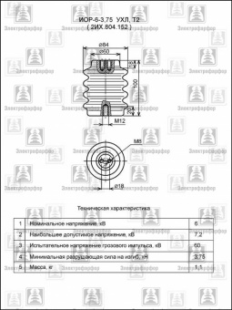 Изолятор ИОР-6-3,75 II УХЛ2 (2 отв. М8/1 отв. М12)