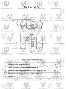 Изолятор ИО-6-3,75 I У3 (1 отв. М10/1 отв. М12)